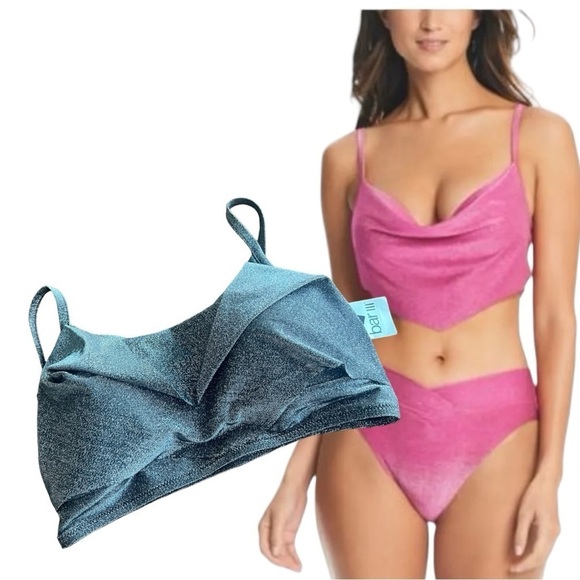 Bar Iii Shimmer Core Solids Cowl Neck Tankini Cross Front Black Size Small NEW - Picture 1 of 10